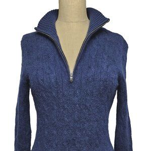 RALPH LAUREN Cashmere Navy Blue 1/4 Zip Soft Cable Pullover Sweater Size L Large
